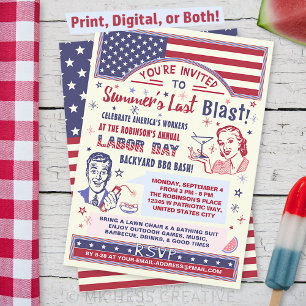 Labor Day BBQ-Party Retro-patriotischer Sommer-B Einladung