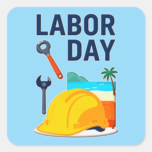 Labor Day Construction Worker Helmet Design Quadratischer Aufkleber (Vorderseite)