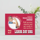 LABOR DAY GRILLEN Rosie Riveter Einladung (Stehend Vorderseite)