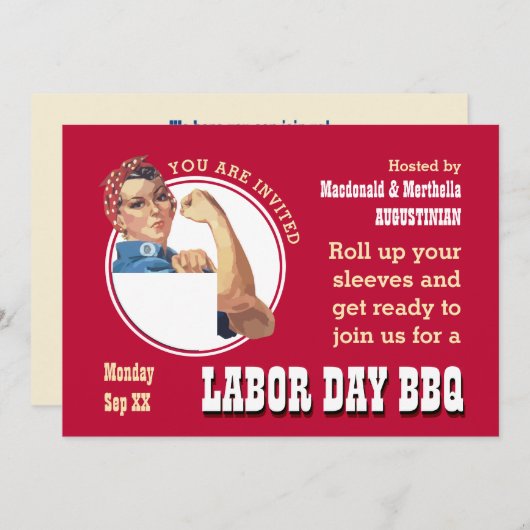 LABOR DAY GRILLEN Rosie Riveter Einladung (Vorne/Hinten)