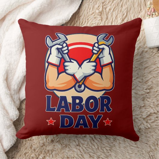 Labor Day Strong Worker Hands Illustration Kissen (Decke)