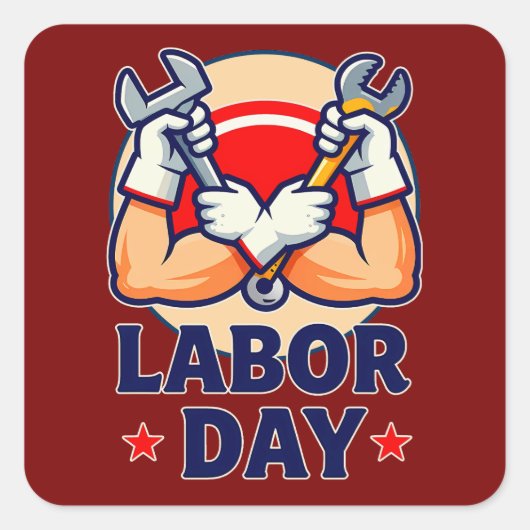 Labor Day Strong Worker Hands Illustration Quadratischer Aufkleber (Vorderseite)