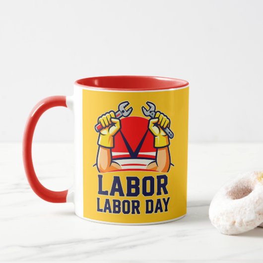 Labor Day Strong Worker Pride Illustration Tasse (Mit Donut)