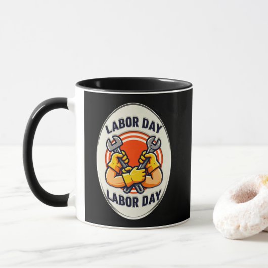 Labor Day Worker Badge Tools Design Tasse (Mit Donut)