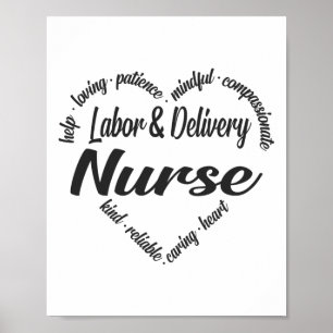 Labor & Delivery Nurse Heart Word Cloud Poster