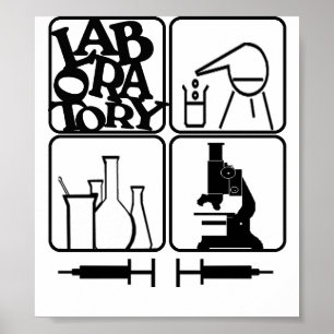LABORATORY PRINT   BEAKERS, SYRINGES POSTER