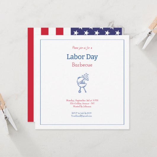 Labour Day Babecue Party Minimalistisch Einladung (Vorderseite/Rückseite Beispiel)