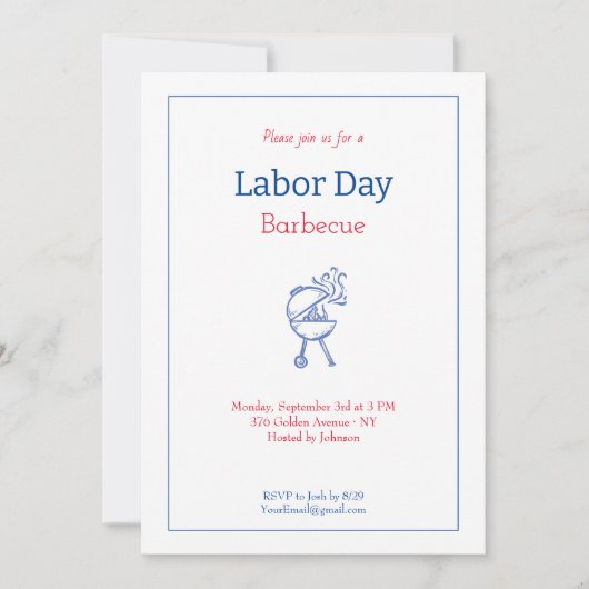 Labour Day Babecue Party Minimalistisch Einladung (Vorderseite)