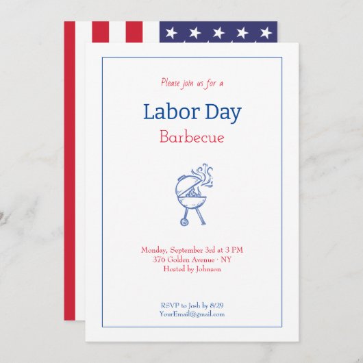 Labour Day Babecue Party Minimalistisch Einladung (Vorne/Hinten)