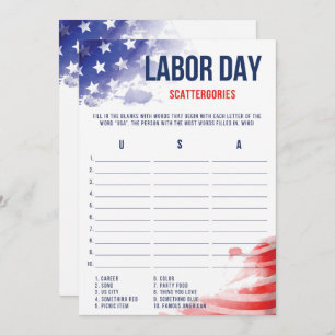 Labour Day Games Patriotic USA Scattergories Game
