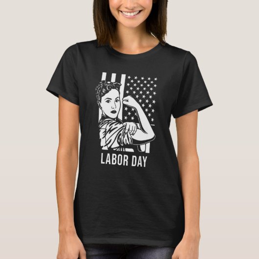 Labour Day Rosie the Riveter Nurse Messy Bun Ameri T-Shirt (Vorderseite)