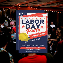 Labour Day USA Flag Hard Hat Party Event Einladung