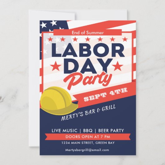 Labour Day USA Flag Hard Hat Party Event Einladung (Vorderseite)