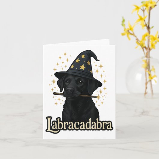 Labracadabra Funny Black Lab Dog Assistent Hallowe Karte (Gelbe Blume)
