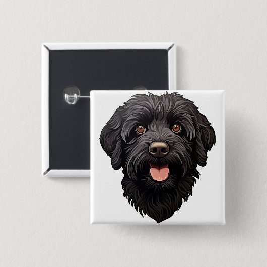 Labradoodle Black Dog Button (Vorne & Hinten)