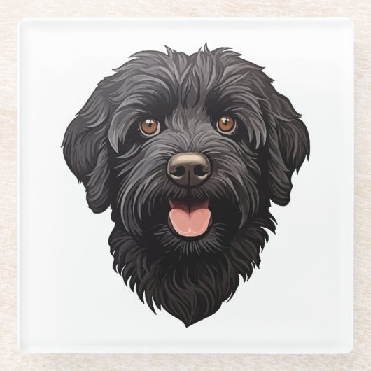 Labradoodle Black Dog Glasuntersetzer (Vorderseite)