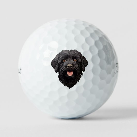 Labradoodle Black Dog Golfball (Vorderseite)
