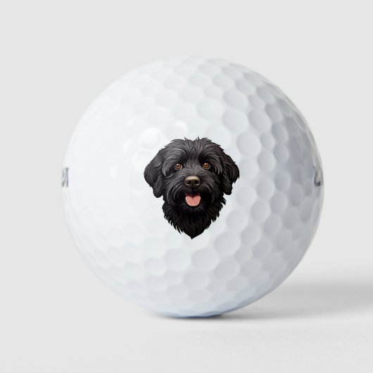 Labradoodle Black Dog Golfball (Vorderseite)