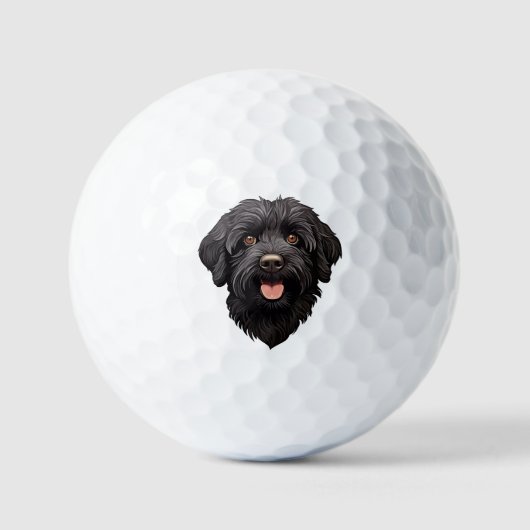 Labradoodle Black Dog Golfball (Vorderseite)
