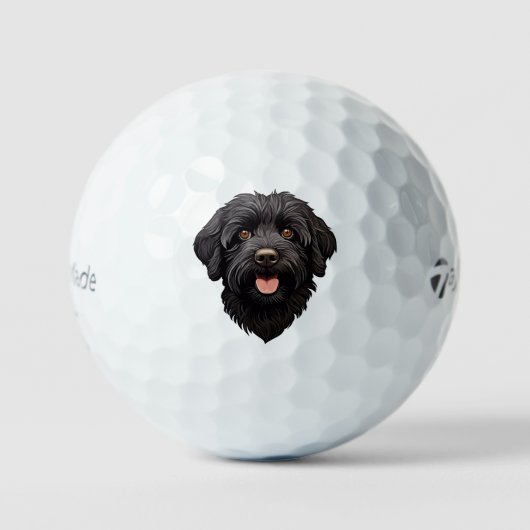Labradoodle Black Dog Golfball (Vorderseite)