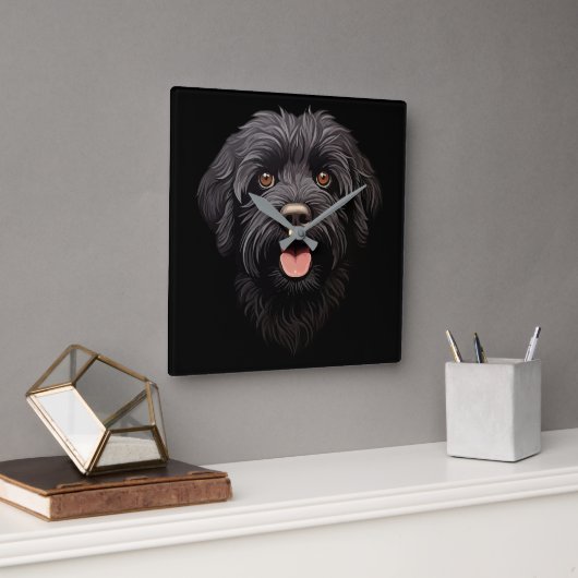 Labradoodle Black Dog Quadratische Wanduhr (Büro)