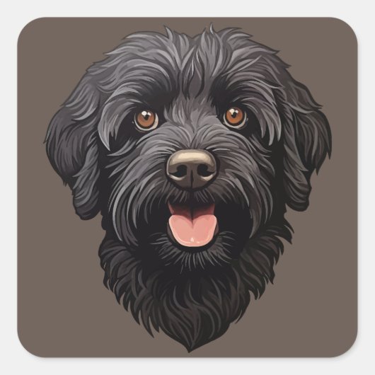 Labradoodle Black Dog Quadratischer Aufkleber (Vorderseite)