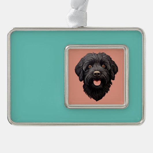 Labradoodle Black Dog Rahmen-Ornament Silber (Vorderseite)