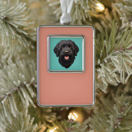 Labradoodle Black Dog Rahmen-Ornament Silber
