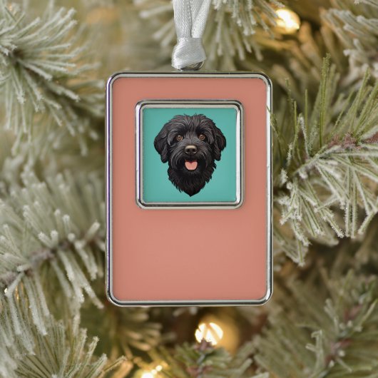 Labradoodle Black Dog Rahmen-Ornament Silber (Baum)