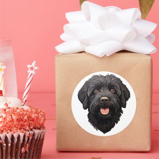 Labradoodle Black Dog Runder Aufkleber (Party)