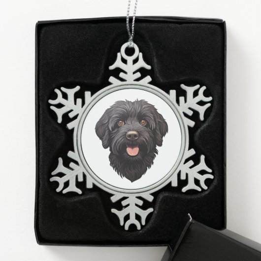 Labradoodle Black Dog Schneeflocken Zinn-Ornament (Box)