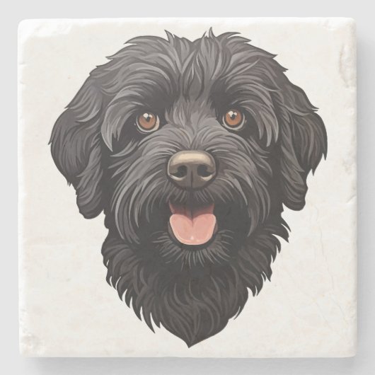 Labradoodle Black Dog Steinuntersetzer (Vorderseite)