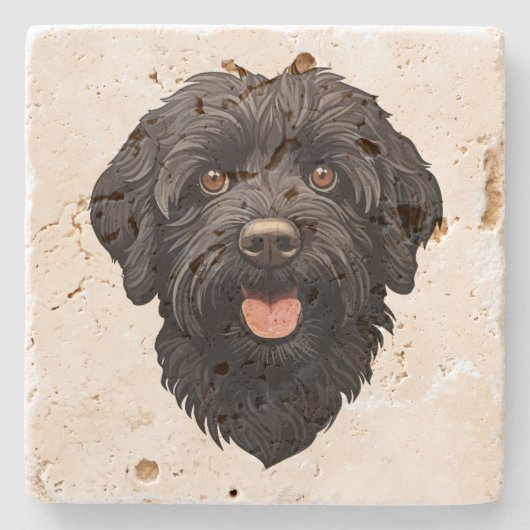 Labradoodle Black Dog Steinuntersetzer (Vorderseite)