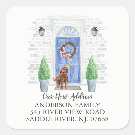 Labradoodle Blue Dose New Address Label Aufkleber (Vorderseite)