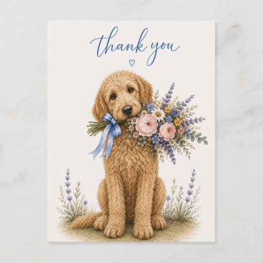 Labradoodle-Blumenstrauß Dankeschön Postkarte (Vorderseite)