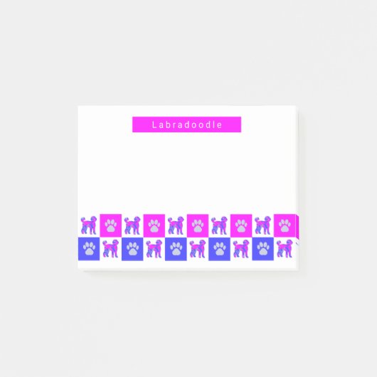 Labradoodle Dog & Paw Hot Pink & Blue Post-it Klebezettel (Vorderseite)