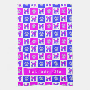 Labradoodle Dog & Paw Hot Pink & Blue Tee Handtuch