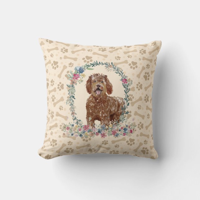 Labradoodle Dog Paw Print & Floral Niedlich Kissen (Vorderseite)