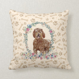 Labradoodle Dog Paw Print & Floral Niedlich Kissen