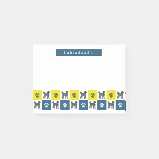 Labradoodle Dog & Paw Yellow & Blue Grid Post-it Klebezettel (Vorderseite)