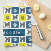 Labradoodle Dog & Paw Yellow & Blue Grid Teetuch Geschirrtuch (Viertel Falte)