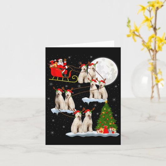 Labradoodle Dog Santa Sleigh Flying Funny Magical Karte (Gelbe Blume)