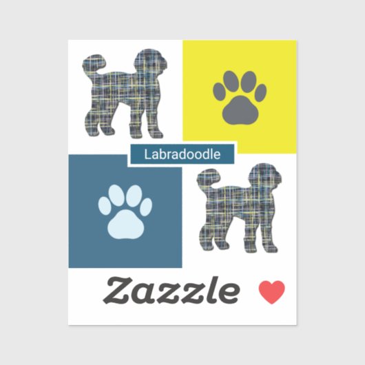 Labradoodle Dog Silhouette & Paw Y&B Grid Sticker (Blatt)