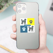 Labradoodle Dog Silhouette & Paw Y&B Grid Sticker (Telefon)