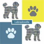 Labradoodle Dog Silhouette & Paw Y&B Grid Sticker (Vorderseite)