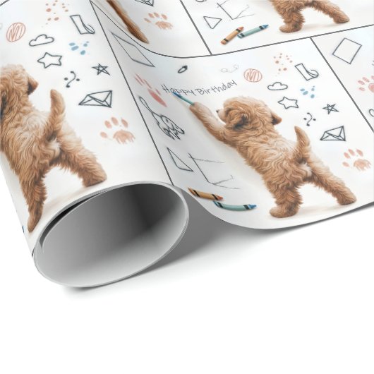 Labradoodle Doodling Happy Birthday Geschenkpapier (Rolleneckpunkt)