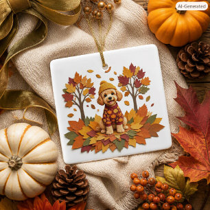 Labradoodle Familienhund Glücklicher Herbst Keramikornament