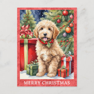 Labradoodle Frohe Weihnachten Süßer Welpe Hund Postkarte