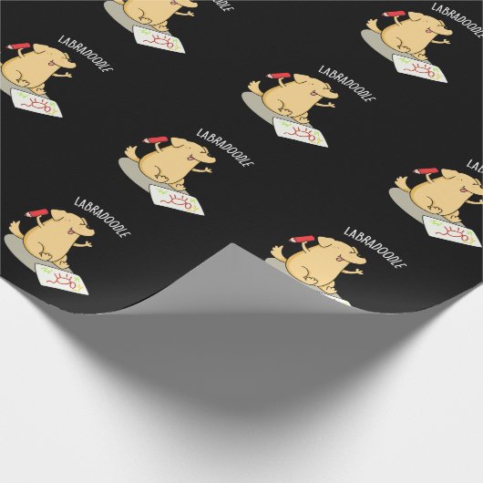 Labradoodle Funny Labrador Dog Pun Dark BG Geschenkpapier (Ecke)