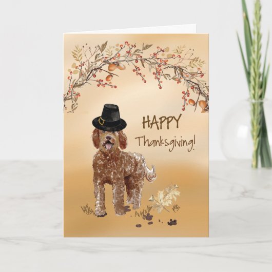 Labradoodle Funny Pilgrim Hat Erntedank Karte (Vorderseite)